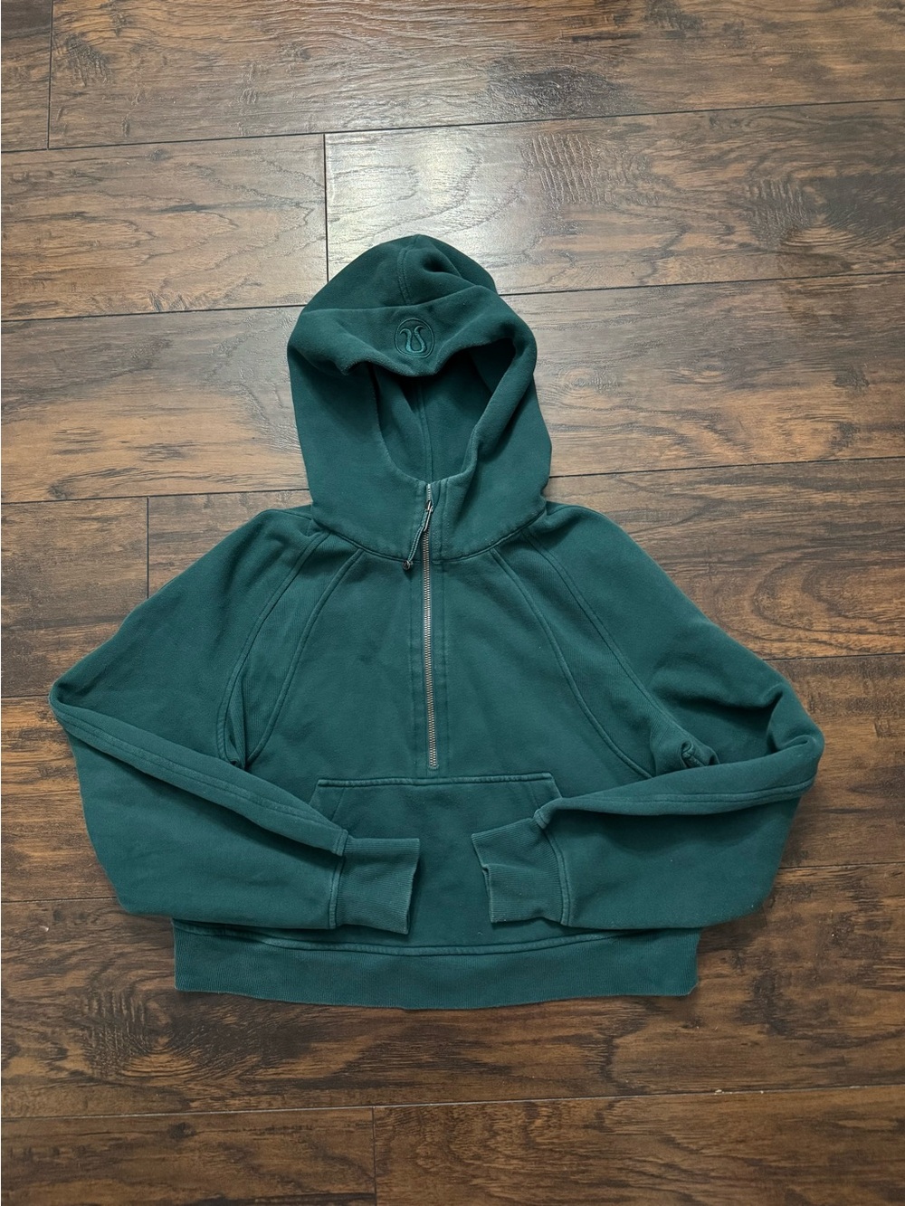 Lululemon storm teal oversized half zip cropped scuba hoodie